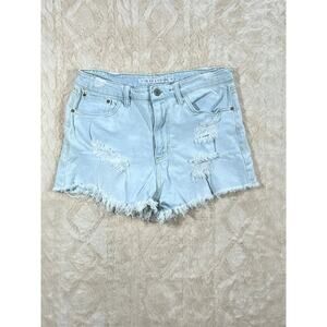 Tinseltown Jean Shorts Womens 13 Distressed Cutoff Light Wash Denim Mid Rise